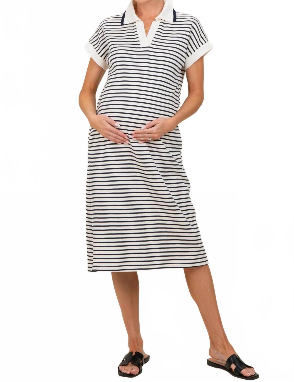 NEW SHE + SKY leah midi dress in navy and white